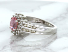 Load image into Gallery viewer, 1.40ct Oval Pink Sapphire Ring with Diamond Halo in 14K White Gold