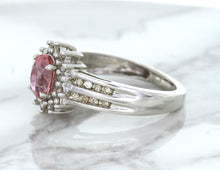 Load image into Gallery viewer, 1.40ct Oval Pink Sapphire Ring with Diamond Halo in 14K White Gold