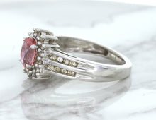 Load image into Gallery viewer, 1.40ct Oval Pink Sapphire Ring with Diamond Halo in 14K White Gold