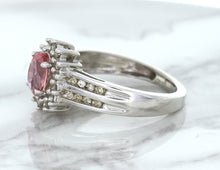 Load image into Gallery viewer, 1.40ct Oval Pink Sapphire Ring with Diamond Halo in 14K White Gold