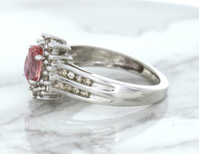Load image into Gallery viewer, 1.40ct Oval Pink Sapphire Ring with Diamond Halo in 14K White Gold