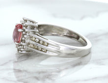 Load image into Gallery viewer, 1.40ct Oval Pink Sapphire Ring with Diamond Halo in 14K White Gold