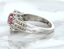 Load image into Gallery viewer, 1.40ct Oval Pink Sapphire Ring with Diamond Halo in 14K White Gold