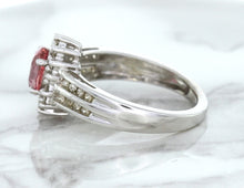 Load image into Gallery viewer, 1.40ct Oval Pink Sapphire Ring with Diamond Halo in 14K White Gold