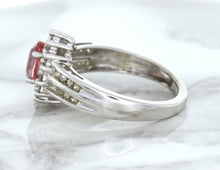 Load image into Gallery viewer, 1.40ct Oval Pink Sapphire Ring with Diamond Halo in 14K White Gold
