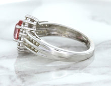 Load image into Gallery viewer, 1.40ct Oval Pink Sapphire Ring with Diamond Halo in 14K White Gold