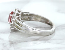 Load image into Gallery viewer, 1.40ct Oval Pink Sapphire Ring with Diamond Halo in 14K White Gold
