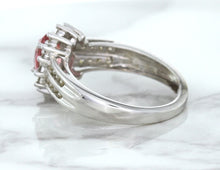 Load image into Gallery viewer, 1.40ct Oval Pink Sapphire Ring with Diamond Halo in 14K White Gold