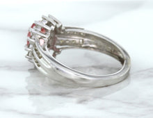 Load image into Gallery viewer, 1.40ct Oval Pink Sapphire Ring with Diamond Halo in 14K White Gold