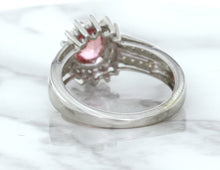 Load image into Gallery viewer, 1.40ct Oval Pink Sapphire Ring with Diamond Halo in 14K White Gold