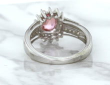 Load image into Gallery viewer, 1.40ct Oval Pink Sapphire Ring with Diamond Halo in 14K White Gold