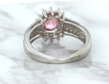 Load image into Gallery viewer, 1.40ct Oval Pink Sapphire Ring with Diamond Halo in 14K White Gold