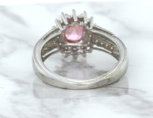 Load image into Gallery viewer, 1.40ct Oval Pink Sapphire Ring with Diamond Halo in 14K White Gold