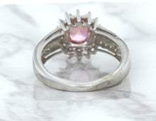 Load image into Gallery viewer, 1.40ct Oval Pink Sapphire Ring with Diamond Halo in 14K White Gold