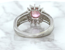 Load image into Gallery viewer, 1.40ct Oval Pink Sapphire Ring with Diamond Halo in 14K White Gold