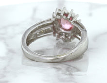 Load image into Gallery viewer, 1.40ct Oval Pink Sapphire Ring with Diamond Halo in 14K White Gold