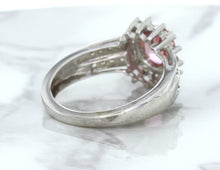 Load image into Gallery viewer, 1.40ct Oval Pink Sapphire Ring with Diamond Halo in 14K White Gold