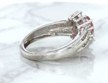 Load image into Gallery viewer, 1.40ct Oval Pink Sapphire Ring with Diamond Halo in 14K White Gold
