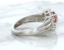 Load image into Gallery viewer, 1.40ct Oval Pink Sapphire Ring with Diamond Halo in 14K White Gold