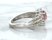 Load image into Gallery viewer, 1.40ct Oval Pink Sapphire Ring with Diamond Halo in 14K White Gold