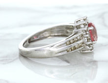 Load image into Gallery viewer, 1.40ct Oval Pink Sapphire Ring with Diamond Halo in 14K White Gold