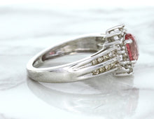 Load image into Gallery viewer, 1.40ct Oval Pink Sapphire Ring with Diamond Halo in 14K White Gold