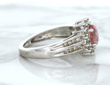 Load image into Gallery viewer, 1.40ct Oval Pink Sapphire Ring with Diamond Halo in 14K White Gold