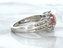 Load image into Gallery viewer, 1.40ct Oval Pink Sapphire Ring with Diamond Halo in 14K White Gold