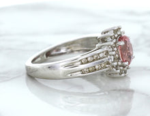 Load image into Gallery viewer, 1.40ct Oval Pink Sapphire Ring with Diamond Halo in 14K White Gold