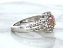 Load image into Gallery viewer, 1.40ct Oval Pink Sapphire Ring with Diamond Halo in 14K White Gold