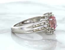 Load image into Gallery viewer, 1.40ct Oval Pink Sapphire Ring with Diamond Halo in 14K White Gold