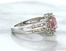 Load image into Gallery viewer, 1.40ct Oval Pink Sapphire Ring with Diamond Halo in 14K White Gold