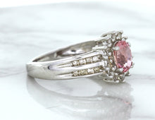 Load image into Gallery viewer, 1.40ct Oval Pink Sapphire Ring with Diamond Halo in 14K White Gold