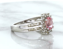 Load image into Gallery viewer, 1.40ct Oval Pink Sapphire Ring with Diamond Halo in 14K White Gold