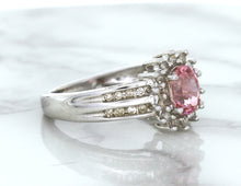 Load image into Gallery viewer, 1.40ct Oval Pink Sapphire Ring with Diamond Halo in 14K White Gold