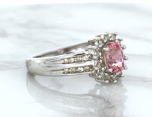 Load image into Gallery viewer, 1.40ct Oval Pink Sapphire Ring with Diamond Halo in 14K White Gold