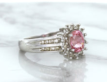 Load image into Gallery viewer, 1.40ct Oval Pink Sapphire Ring with Diamond Halo in 14K White Gold