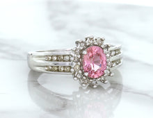 Load image into Gallery viewer, 1.40ct Oval Pink Sapphire Ring with Diamond Halo in 14K White Gold
