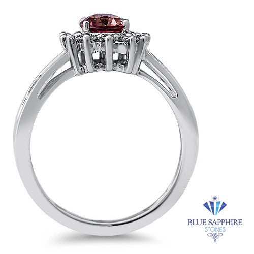 1.40ct Oval Pink Sapphire Ring with Diamond Halo in 14K White Gold