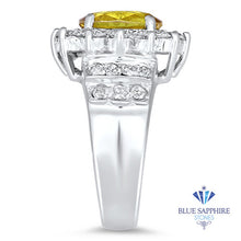 Load image into Gallery viewer, 3.38ct Oval Yellow Sapphire Ring with Diamond Halo in 14K White Gold