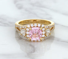 Load image into Gallery viewer, 2.08ct Square Cushion Padparadscha Ring with Diamond Halo in 18K Rose Gold