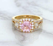 Load image into Gallery viewer, 2.08ct Square Cushion Padparadscha Ring with Diamond Halo in 18K Rose Gold