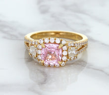 Load image into Gallery viewer, 2.08ct Square Cushion Padparadscha Ring with Diamond Halo in 18K Rose Gold