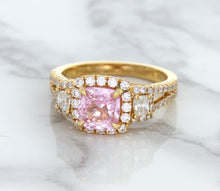 Load image into Gallery viewer, 2.08ct Square Cushion Padparadscha Ring with Diamond Halo in 18K Rose Gold