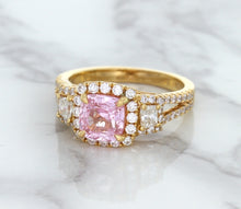 Load image into Gallery viewer, 2.08ct Square Cushion Padparadscha Ring with Diamond Halo in 18K Rose Gold