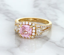 Load image into Gallery viewer, 2.08ct Square Cushion Padparadscha Ring with Diamond Halo in 18K Rose Gold
