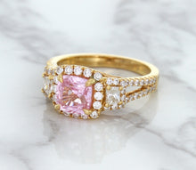 Load image into Gallery viewer, 2.08ct Square Cushion Padparadscha Ring with Diamond Halo in 18K Rose Gold