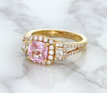 Load image into Gallery viewer, 2.08ct Square Cushion Padparadscha Ring with Diamond Halo in 18K Rose Gold