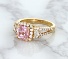 Load image into Gallery viewer, 2.08ct Square Cushion Padparadscha Ring with Diamond Halo in 18K Rose Gold