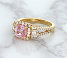 Load image into Gallery viewer, 2.08ct Square Cushion Padparadscha Ring with Diamond Halo in 18K Rose Gold